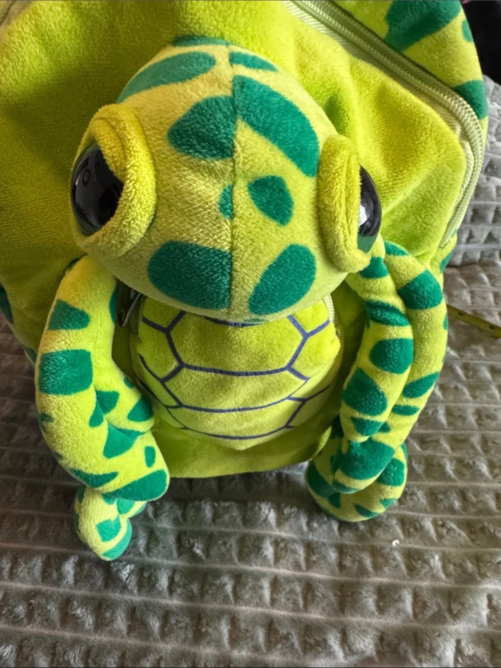 Fiesta brand Plush Turtle Backpack/in Bright Yellow & Green